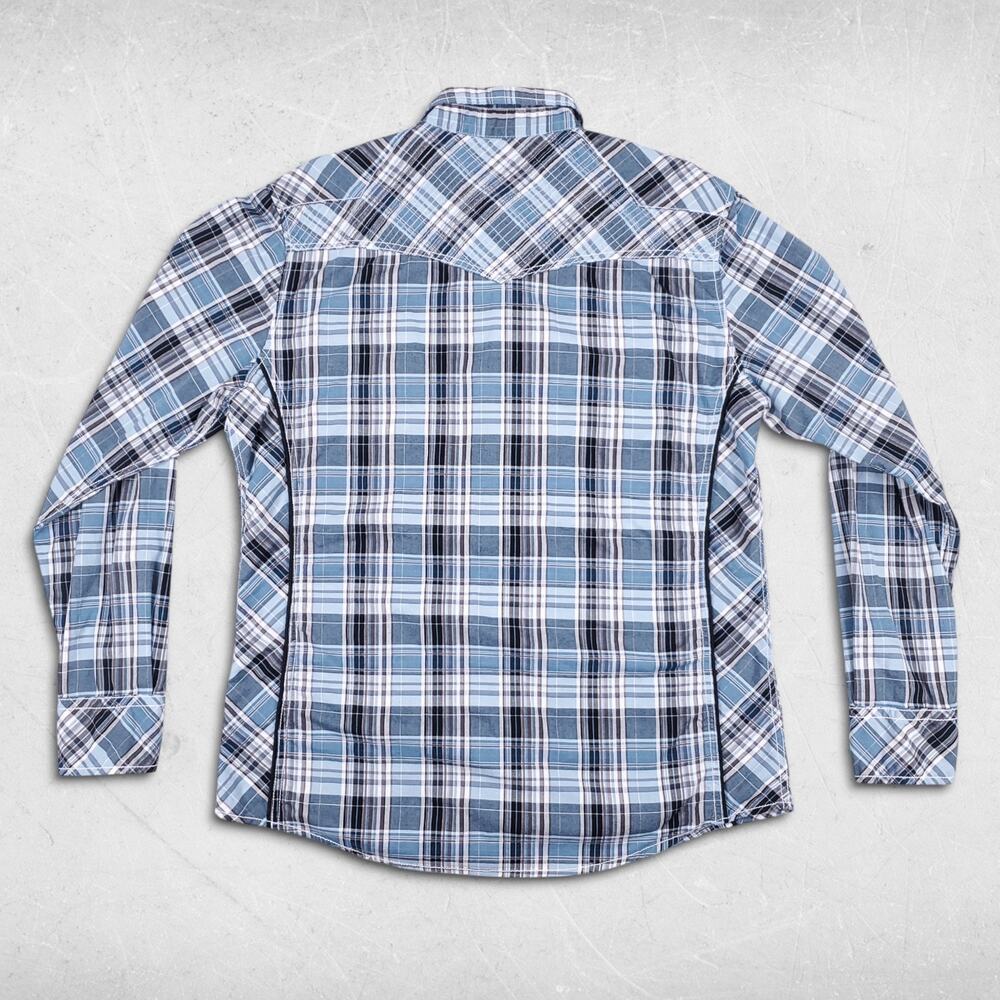 Buckle Black Shirt Mens L Blue Plaid Athletic Fit Snap Up Western Country Cowboy - Picture 2 of 11